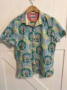 MTL Made to Live NYC French Bulldog Tropical Shirt Men’s Large 100% Cotton